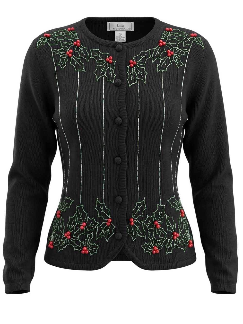 Vintage Lisa International Beaded Raime Blend Button Down Cardigan Sweater Top